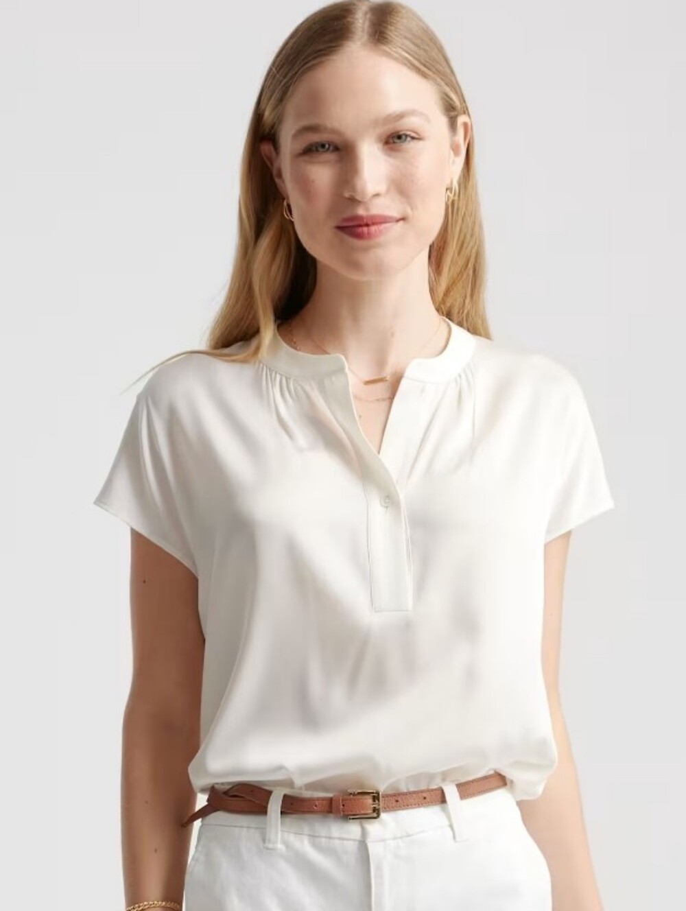 Quince Washable Stretch Silk Dolman Sleeve Blouse XS Ivory Relaxed Fit